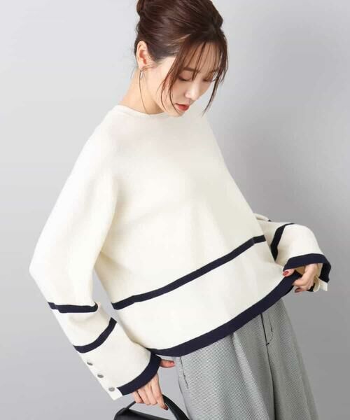 MK MICHEL KLEIN / エムケーミッシェルクラン ニット・セーター | 配色ライン片畦編みニット/洗える | 詳細5