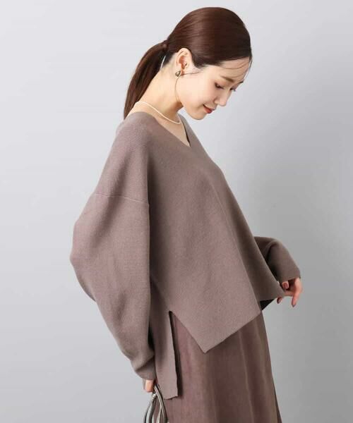 MK MICHEL KLEIN / エムケーミッシェルクラン ニット・セーター | 片畦編みVネックニット/洗える | 詳細1