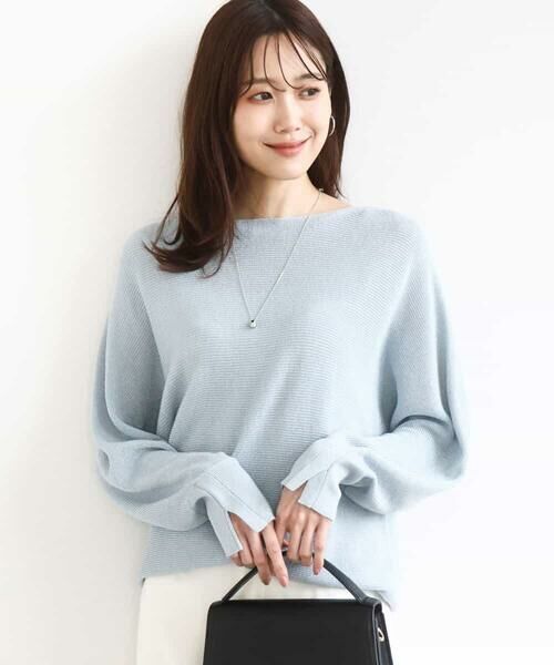 MK MICHEL KLEIN / エムケーミッシェルクラン ニット・セーター | ラメ入りドルマンスリーブ畦編みニット/洗える(ミントブルー)