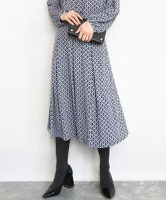 MK MICHEL KLEIN / エムケーミッシェルクラン ロング・マキシ丈スカート | スクエア幾何柄フレアースカート/洗える