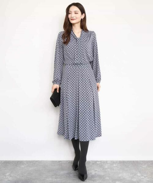 MK MICHEL KLEIN / エムケーミッシェルクラン ロング・マキシ丈スカート | スクエア幾何柄フレアースカート/洗える | 詳細11