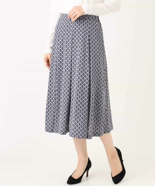 MK MICHEL KLEIN / エムケーミッシェルクラン ロング・マキシ丈スカート | スクエア幾何柄フレアースカート/洗える | 詳細12