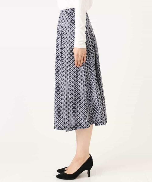 MK MICHEL KLEIN / エムケーミッシェルクラン ロング・マキシ丈スカート | スクエア幾何柄フレアースカート/洗える | 詳細13