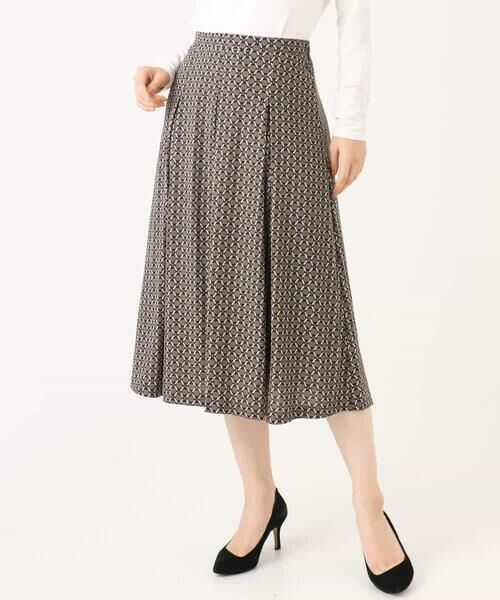 MK MICHEL KLEIN / エムケーミッシェルクラン ロング・マキシ丈スカート | スクエア幾何柄フレアースカート/洗える | 詳細19