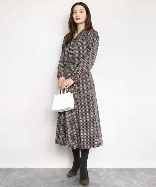 MK MICHEL KLEIN / エムケーミッシェルクラン ロング・マキシ丈スカート | スクエア幾何柄フレアースカート/洗える | 詳細4