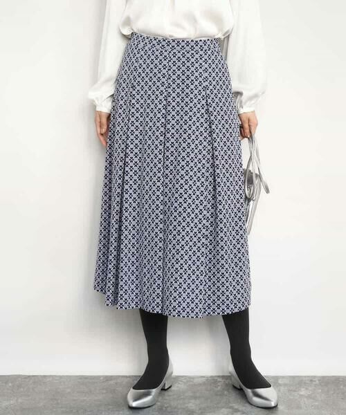 MK MICHEL KLEIN / エムケーミッシェルクラン ロング・マキシ丈スカート | スクエア幾何柄フレアースカート/洗える | 詳細5