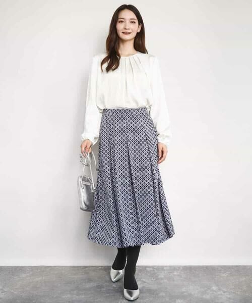 MK MICHEL KLEIN / エムケーミッシェルクラン ロング・マキシ丈スカート | スクエア幾何柄フレアースカート/洗える | 詳細6