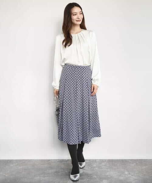 MK MICHEL KLEIN / エムケーミッシェルクラン ロング・マキシ丈スカート | スクエア幾何柄フレアースカート/洗える | 詳細7
