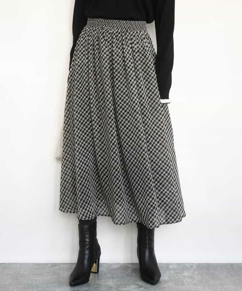 MK MICHEL KLEIN / エムケーミッシェルクラン ロング・マキシ丈スカート | チェック柄シフォンスカート/洗える | 詳細1