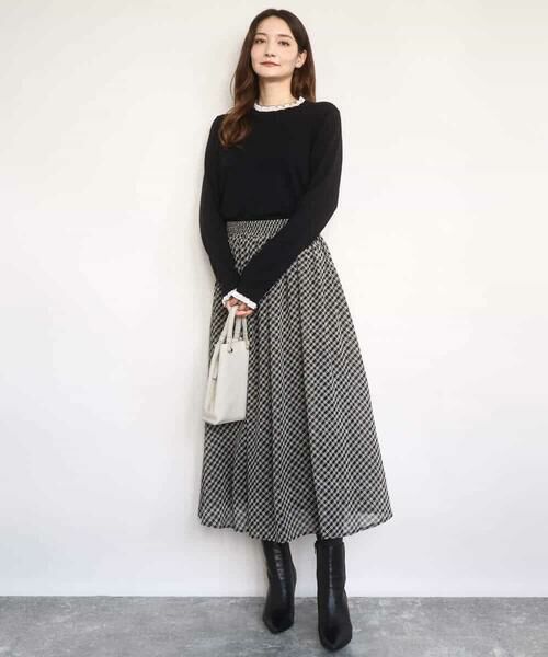 MK MICHEL KLEIN / エムケーミッシェルクラン ロング・マキシ丈スカート | チェック柄シフォンスカート/洗える | 詳細2