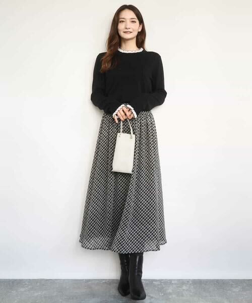MK MICHEL KLEIN / エムケーミッシェルクラン ロング・マキシ丈スカート | チェック柄シフォンスカート/洗える | 詳細4