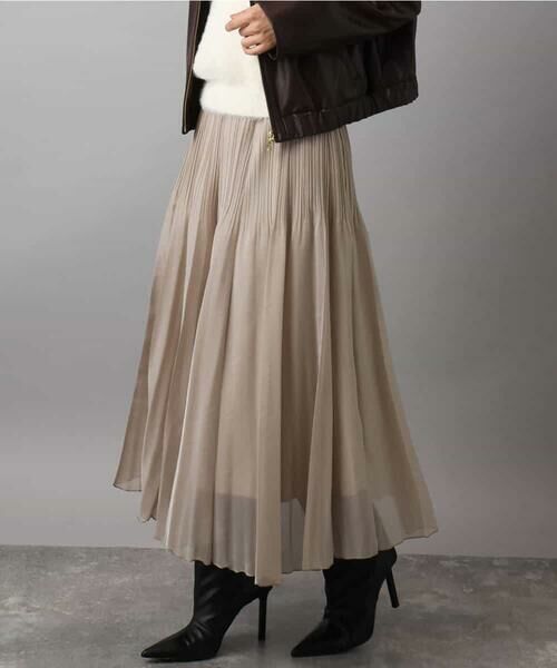 MK MICHEL KLEIN / エムケーミッシェルクラン ロング・マキシ丈スカート | ブライトシアープリーツスカート/洗える | 詳細1
