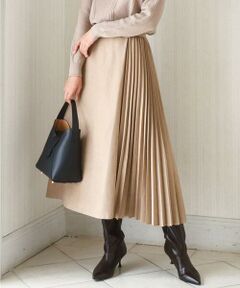 MK MICHEL KLEIN / エムケーミッシェルクラン ロング・マキシ丈スカート | 部分プリーツデザイン スウェードライクスカート/洗える