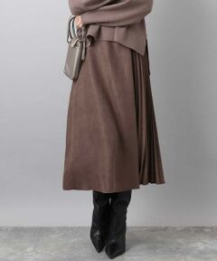 MK MICHEL KLEIN / エムケーミッシェルクラン ロング・マキシ丈スカート | 部分プリーツデザイン スウェードライクスカート/洗える