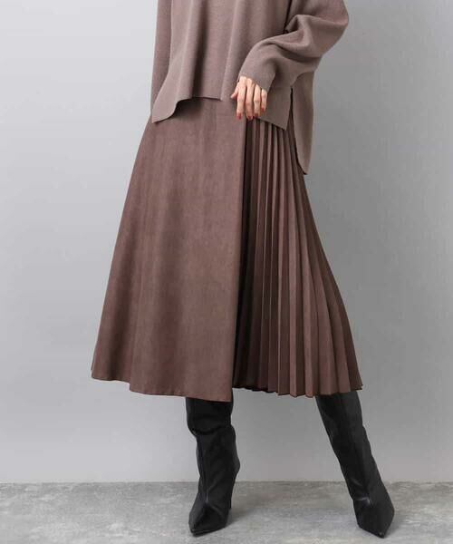 MK MICHEL KLEIN / エムケーミッシェルクラン ロング・マキシ丈スカート | 部分プリーツデザイン スウェードライクスカート/洗える | 詳細1