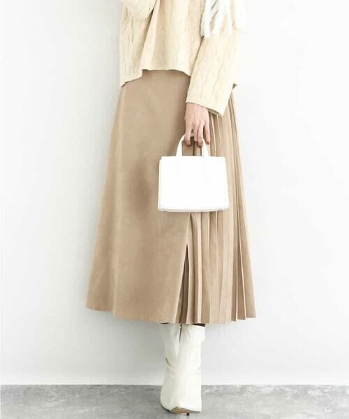 MK MICHEL KLEIN / エムケーミッシェルクラン ロング・マキシ丈スカート | 部分プリーツデザイン スウェードライクスカート/洗える | 詳細14