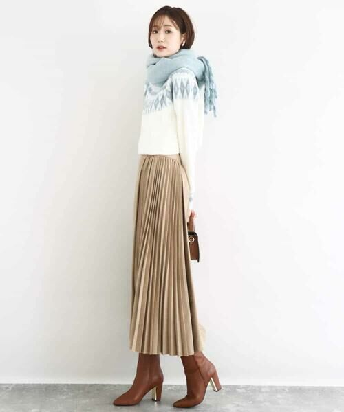 MK MICHEL KLEIN / エムケーミッシェルクラン ロング・マキシ丈スカート | 部分プリーツデザイン スウェードライクスカート/洗える | 詳細28