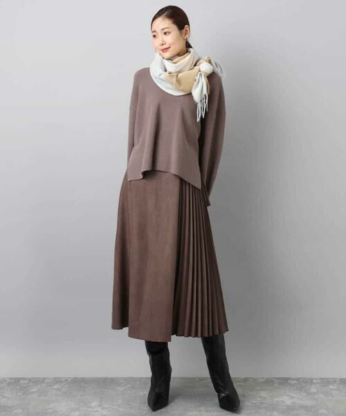 MK MICHEL KLEIN / エムケーミッシェルクラン ロング・マキシ丈スカート | 部分プリーツデザイン スウェードライクスカート/洗える | 詳細6