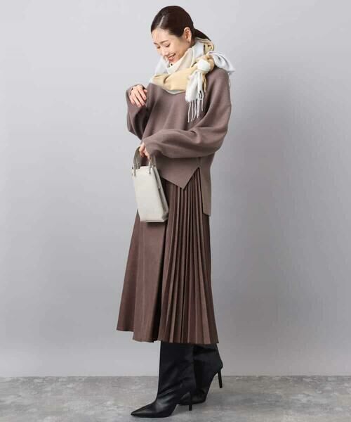 MK MICHEL KLEIN / エムケーミッシェルクラン ロング・マキシ丈スカート | 部分プリーツデザイン スウェードライクスカート/洗える | 詳細7