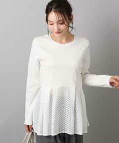 MK MICHEL KLEIN / エムケーミッシェルクラン カットソー | 幾何調レースデザイン ペプラムインナーカットソー/洗える