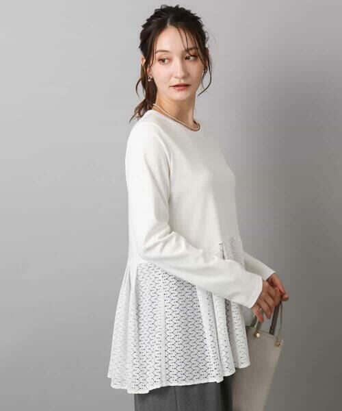 MK MICHEL KLEIN / エムケーミッシェルクラン カットソー | 幾何調レースデザイン ペプラムインナーカットソー/洗える | 詳細1