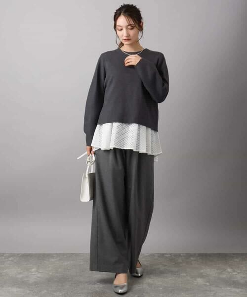 MK MICHEL KLEIN / エムケーミッシェルクラン カットソー | 幾何調レースデザイン ペプラムインナーカットソー/洗える | 詳細3