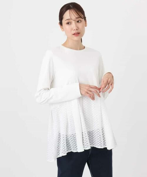 MK MICHEL KLEIN / エムケーミッシェルクラン カットソー | 幾何調レースデザイン ペプラムインナーカットソー/洗える | 詳細6