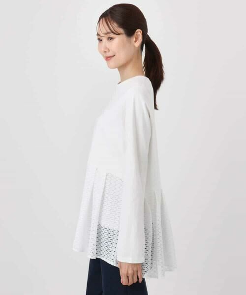 MK MICHEL KLEIN / エムケーミッシェルクラン カットソー | 幾何調レースデザイン ペプラムインナーカットソー/洗える | 詳細7