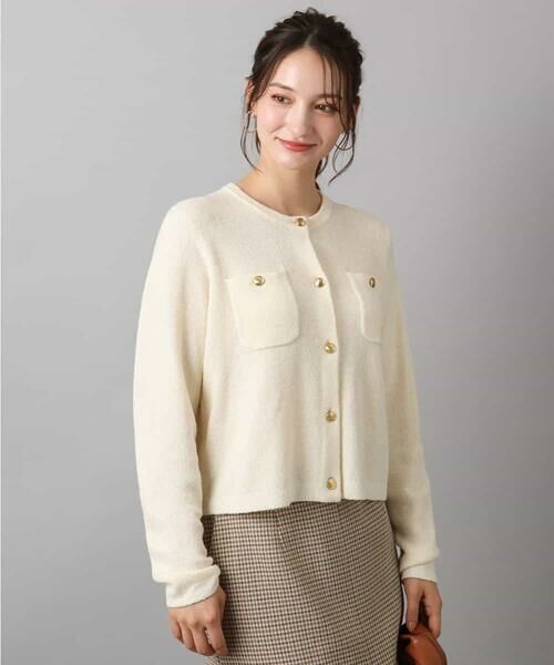 MK MICHEL KLEIN/エムケーミッシェルクラン ミニブークレーカーディガン/洗える アイボリー M MK MICHEL KLEIN/エムケーミッシェルクラン ミニブークレーカーディガン/洗える アイボリー M