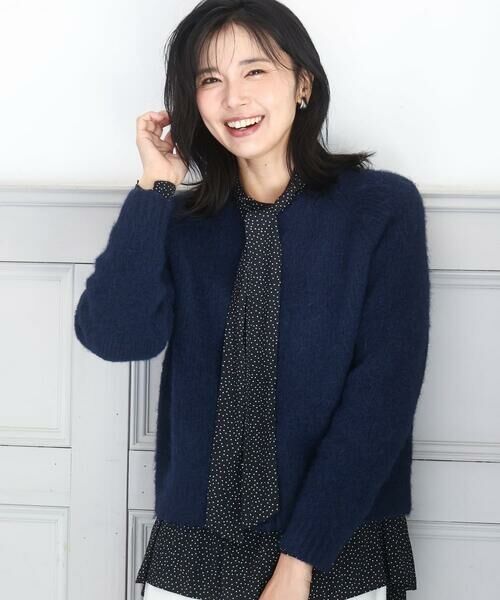 MK MICHEL KLEIN/エムケーミッシェルクラン ヘアリーニットカーディガン/洗える ネイビー M MK MICHEL KLEIN/エムケーミッシェルクラン ヘアリーニットカーディガン/洗える ネイビー M