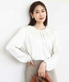 MK MICHEL KLEIN / エムケーミッシェルクラン シャツ・ブラウス | ウェーブサテンタックディティールブラウス/洗える