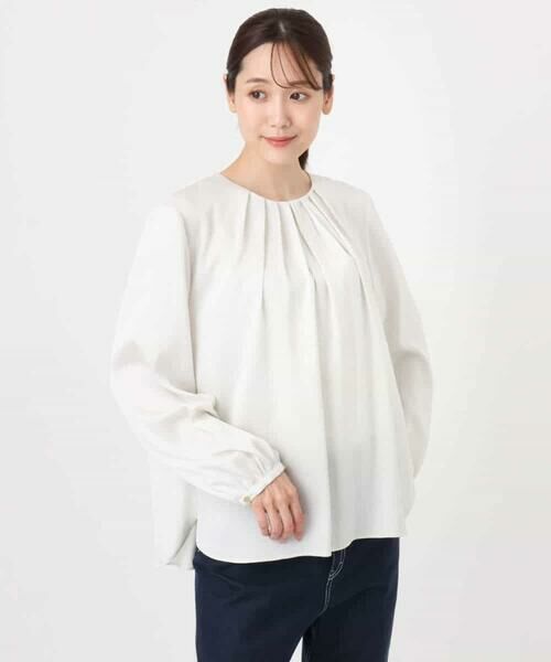 MK MICHEL KLEIN / エムケーミッシェルクラン シャツ・ブラウス | ウェーブサテンタックディティールブラウス/洗える | 詳細19