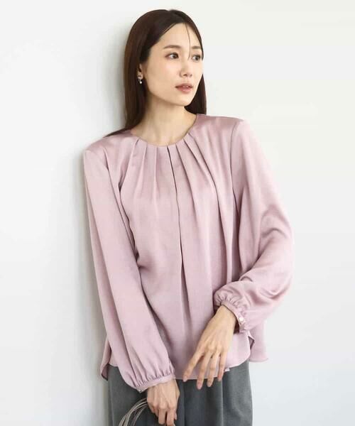 MK MICHEL KLEIN / エムケーミッシェルクラン シャツ・ブラウス | ウェーブサテンタックディティールブラウス/洗える | 詳細8