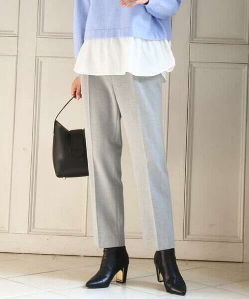 MK MICHEL KLEIN / エムケーミッシェルクラン チノ・ワークパンツ | ツイード調両面起毛テーパードパンツ/洗える(ライトグレー)