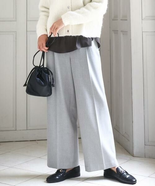 MK MICHEL KLEIN / エムケーミッシェルクラン その他パンツ | ツイード調両面起毛ワイドパンツ/洗える(ライトグレー)