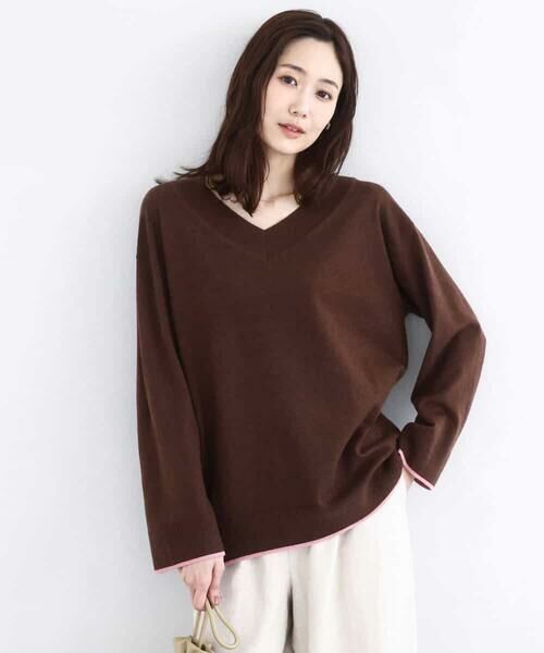 MK MICHEL KLEIN / エムケーミッシェルクラン ニット・セーター | 配色ラインVネックニット/洗える | 詳細1