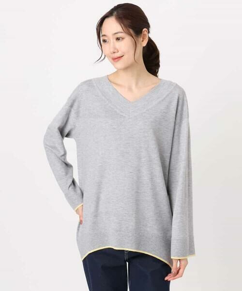 MK MICHEL KLEIN / エムケーミッシェルクラン ニット・セーター | 配色ラインVネックニット/洗える | 詳細20