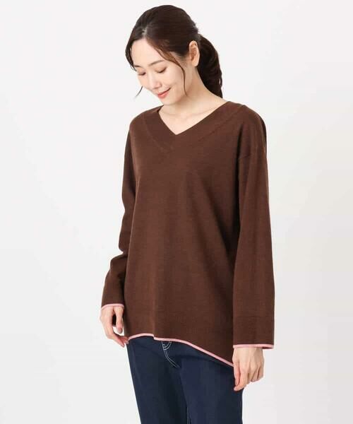 MK MICHEL KLEIN / エムケーミッシェルクラン ニット・セーター | 配色ラインVネックニット/洗える | 詳細22