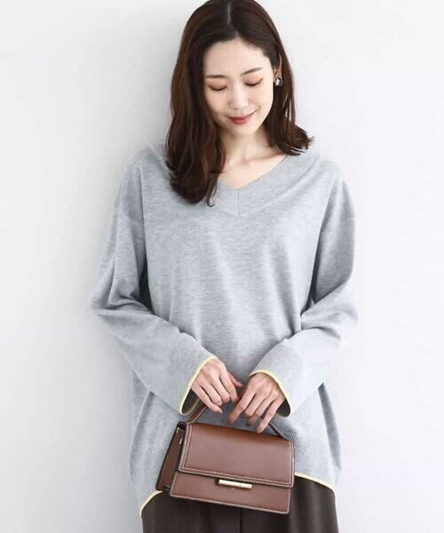 MK MICHEL KLEIN / エムケーミッシェルクラン ニット・セーター | 配色ラインVネックニット/洗える | 詳細5