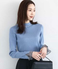 MK MICHEL KLEIN / エムケーミッシェルクラン ニット・セーター | 千鳥格子柄シフォンレイヤード風ハイゲージニット/洗える