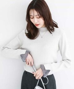 MK MICHEL KLEIN / エムケーミッシェルクラン ニット・セーター | 千鳥格子柄シフォンレイヤード風ハイゲージニット/洗える