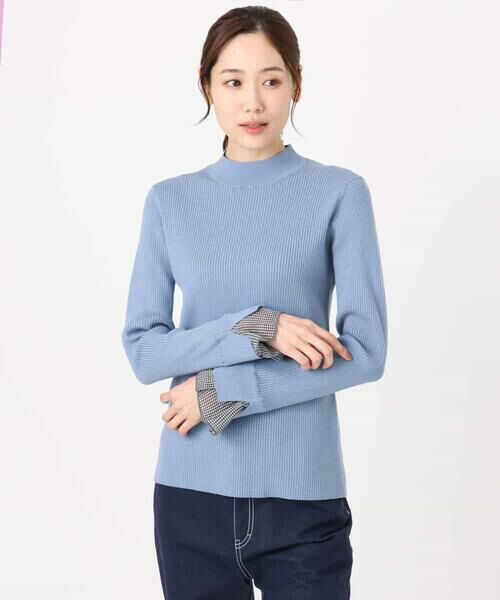 MK MICHEL KLEIN / エムケーミッシェルクラン ニット・セーター | 千鳥格子柄シフォンレイヤード風ハイゲージニット/洗える | 詳細13