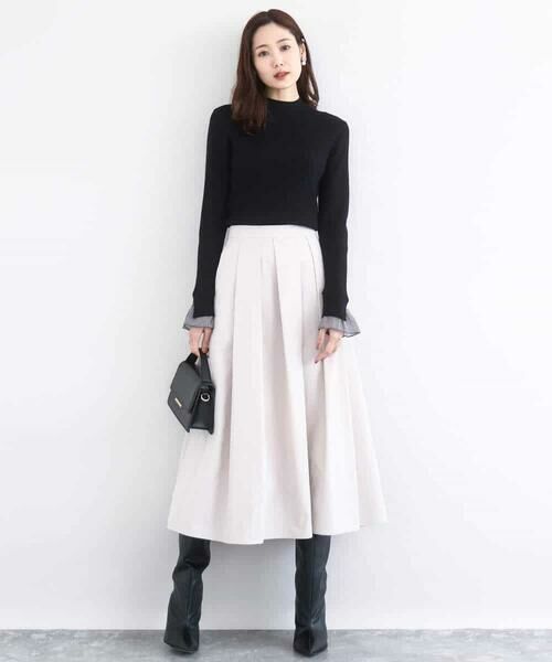 MK MICHEL KLEIN / エムケーミッシェルクラン ニット・セーター | 千鳥格子柄シフォンレイヤード風ハイゲージニット/洗える | 詳細3