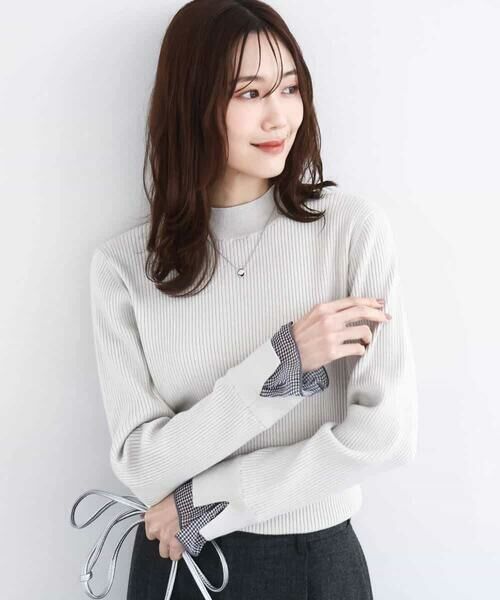 MK MICHEL KLEIN / エムケーミッシェルクラン ニット・セーター | 千鳥格子柄シフォンレイヤード風ハイゲージニット/洗える | 詳細5