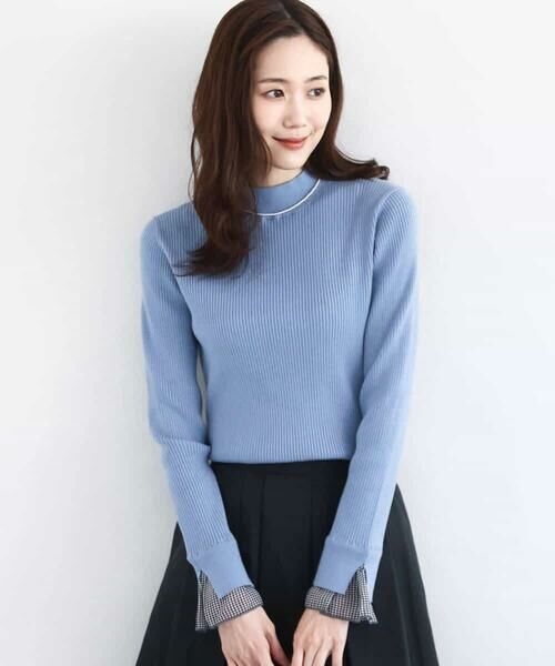 MK MICHEL KLEIN / エムケーミッシェルクラン ニット・セーター | 千鳥格子柄シフォンレイヤード風ハイゲージニット/洗える | 詳細9