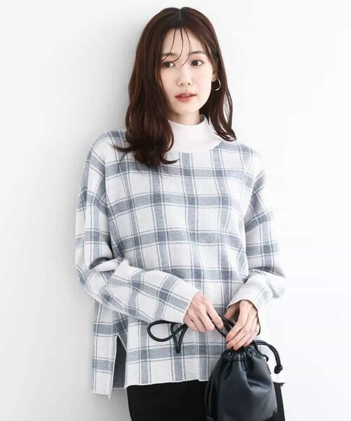 MK MICHEL KLEIN / エムケーミッシェルクラン ニット・セーター | チェック柄ニットプルオーバー/洗える | 詳細1