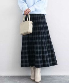 MK MICHEL KLEIN / エムケーミッシェルクラン ロング・マキシ丈スカート | チェック柄プリーツニットスカート/洗える