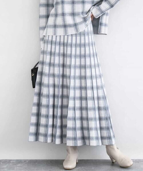 MK MICHEL KLEIN / エムケーミッシェルクラン ロング・マキシ丈スカート | チェック柄プリーツニットスカート/洗える | 詳細1