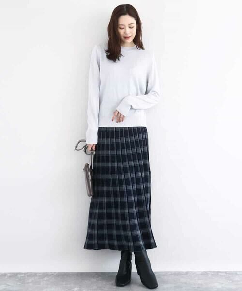 MK MICHEL KLEIN / エムケーミッシェルクラン ロング・マキシ丈スカート | チェック柄プリーツニットスカート/洗える | 詳細16
