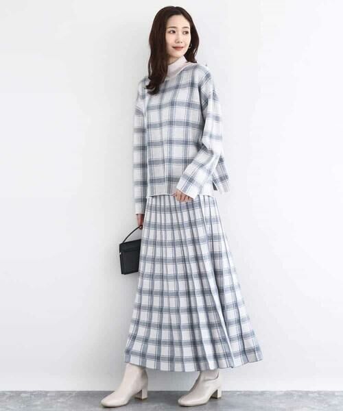 MK MICHEL KLEIN / エムケーミッシェルクラン ロング・マキシ丈スカート | チェック柄プリーツニットスカート/洗える | 詳細4